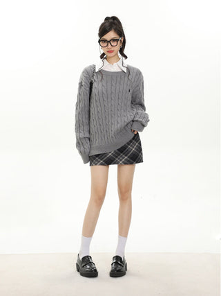 High waist plaid short skirt