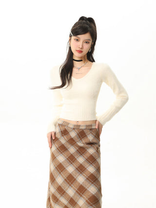 High waist plaid short skirt