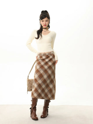 High waist plaid short skirt