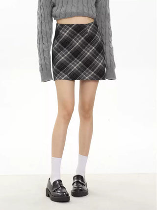 High waist plaid short skirt