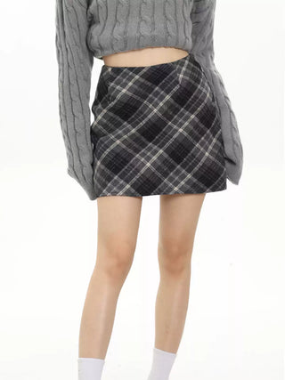 High waist plaid short skirt
