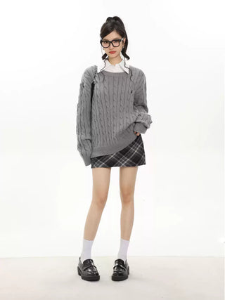 High waist plaid short skirt