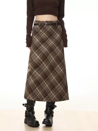 High waist plaid short skirt