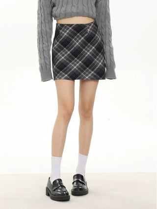 High waist plaid short skirt