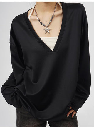 V-neck long-sleeved oversize T-shirt