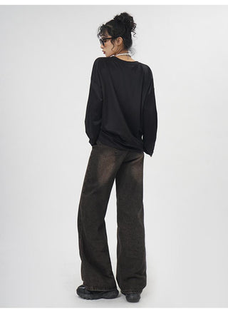 V-neck long-sleeved oversize T-shirt