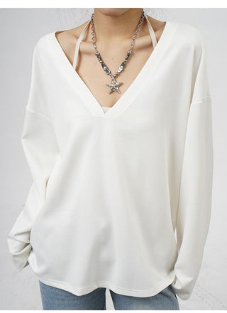 V-neck long-sleeved oversize T-shirt