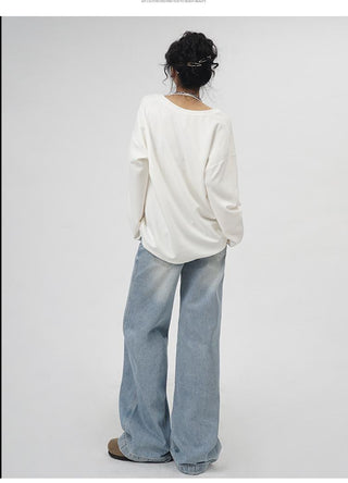 V-neck long-sleeved oversize T-shirt