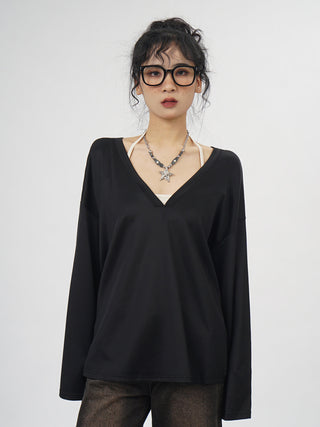 V-neck long-sleeved oversize T-shirt