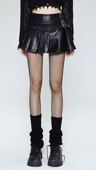 High waist a-line pleated leather skirt