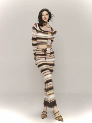 Striped knitted A-line hip skirt