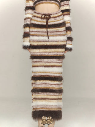 Striped knitted A-line hip skirt