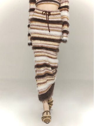 Striped knitted A-line hip skirt
