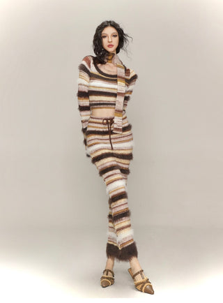 Striped knitted A-line hip skirt