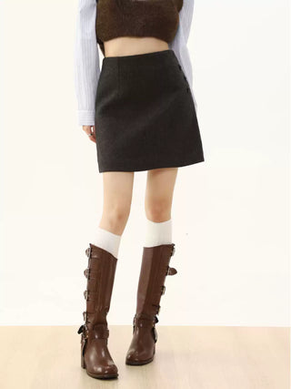 Button-up high waist thickened woolen skirt