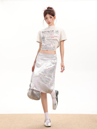 Wrinkled texture pleated short skirt
