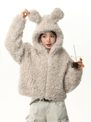 Rabbit ears hooded plush cotton jacket