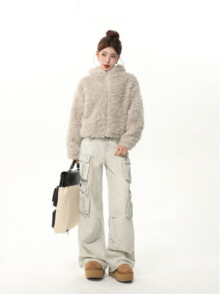 Rabbit ears hooded plush cotton jacket