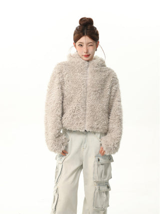 Rabbit ears hooded plush cotton jacket
