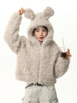 Rabbit ears hooded plush cotton jacket