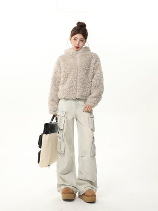 Rabbit ears hooded plush cotton jacket