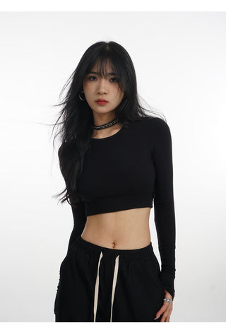Backless long-sleeved T-shirt with removable chest pad