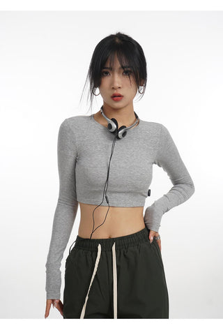 Backless long-sleeved T-shirt with removable chest pad