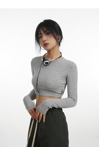 Backless long-sleeved T-shirt with removable chest pad