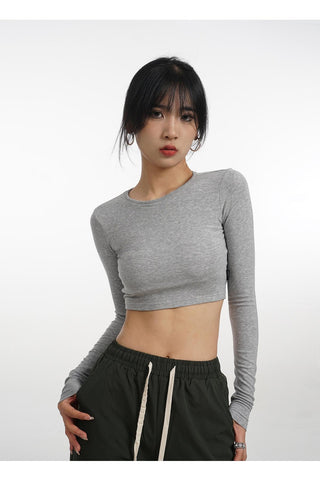 Backless long-sleeved T-shirt with removable chest pad