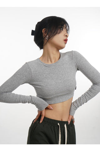 Backless long-sleeved T-shirt with removable chest pad