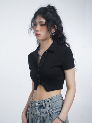 Retro crop polo top