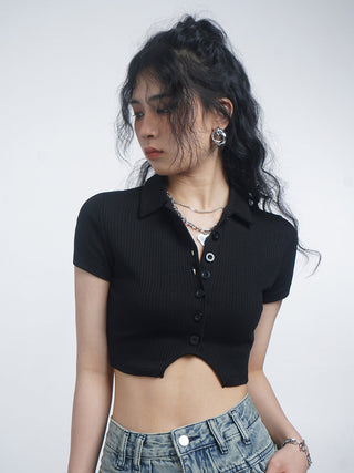 Retro crop polo top