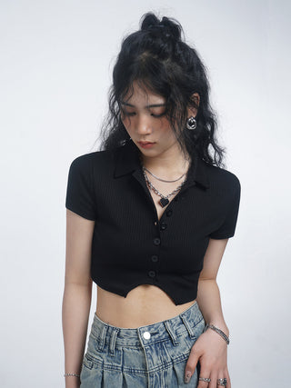 Retro crop polo top