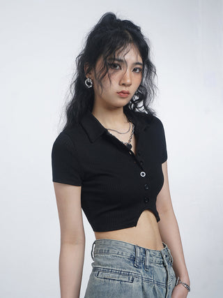 Retro crop polo top