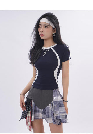 Contrast color line sporty top