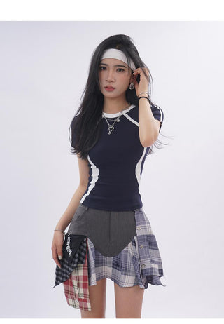 Contrast color line sporty top