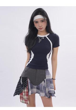 Contrast color line sporty top