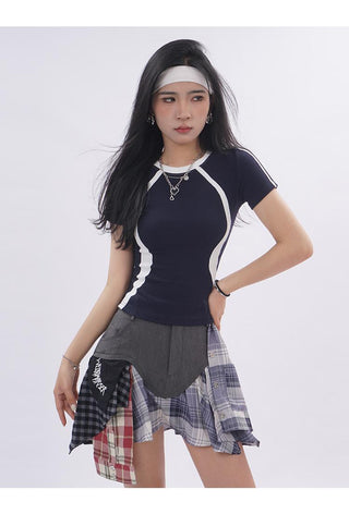 Contrast color line sporty top