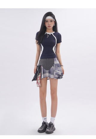 Contrast color line sporty top