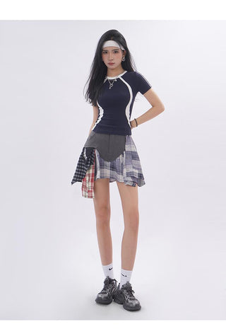 Contrast color line sporty top