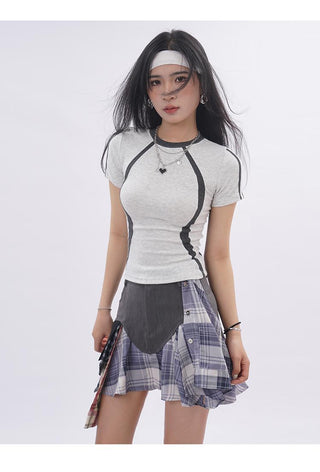 Contrast color line sporty top