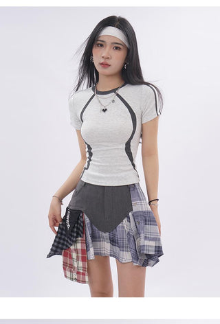 Contrast color line sporty top