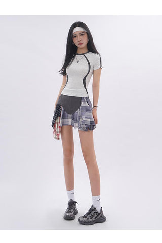 Contrast color line sporty top