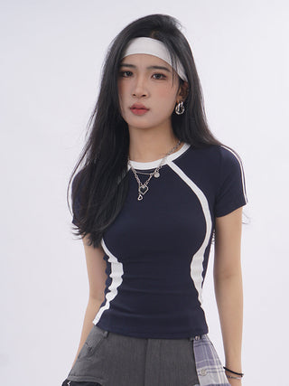 Contrast color line sporty top