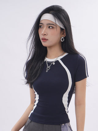 Contrast color line sporty top