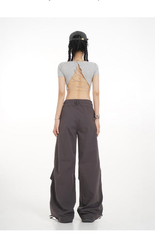 Backless straight shoulder short-sleeved T-shirt