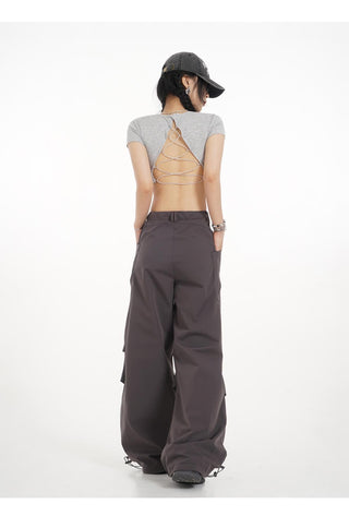 Backless straight shoulder short-sleeved T-shirt
