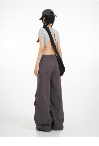 Backless straight shoulder short-sleeved T-shirt