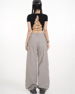 Backless straight shoulder short-sleeved T-shirt