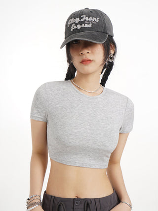 Backless straight shoulder short-sleeved T-shirt
